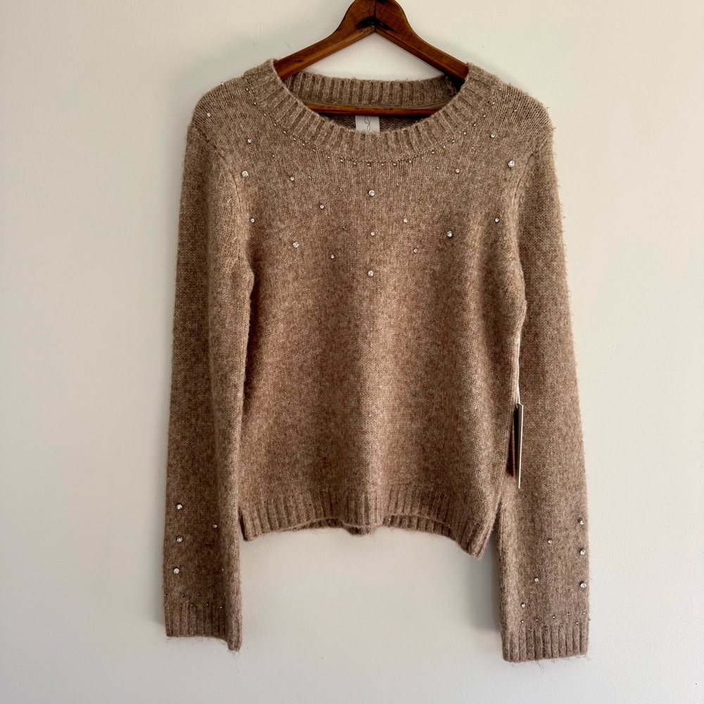 Joie Embellished Rhinestone Oatmeal Sweater Medium NWT
